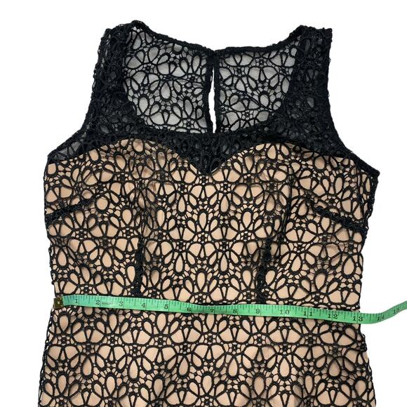 ANN TAYLOR Black Lace Crochet Cocktail Dress with Beige Underlay Size 0 Petite - Picture 7 of 8